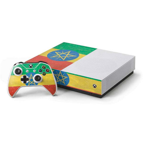 Ethiopia Flag Distressed Xbox One S All-Digital Edition Bundle Skin